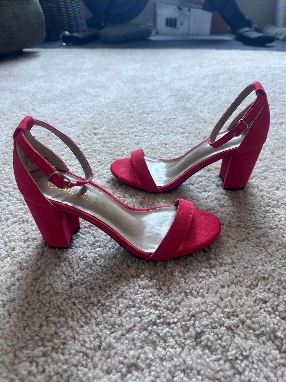 Dream Pairs Red Ankle Strap Block Heels